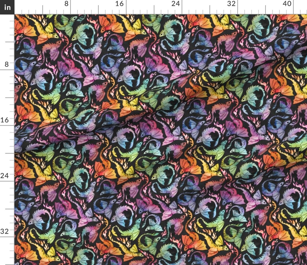 Small Dragons Rainbow Fantasy Watercolor Fairy Tale Mythical Imagination Custom Printed Fabric by Spoonflower Various Fabrics by the Yard or Fat Quarter